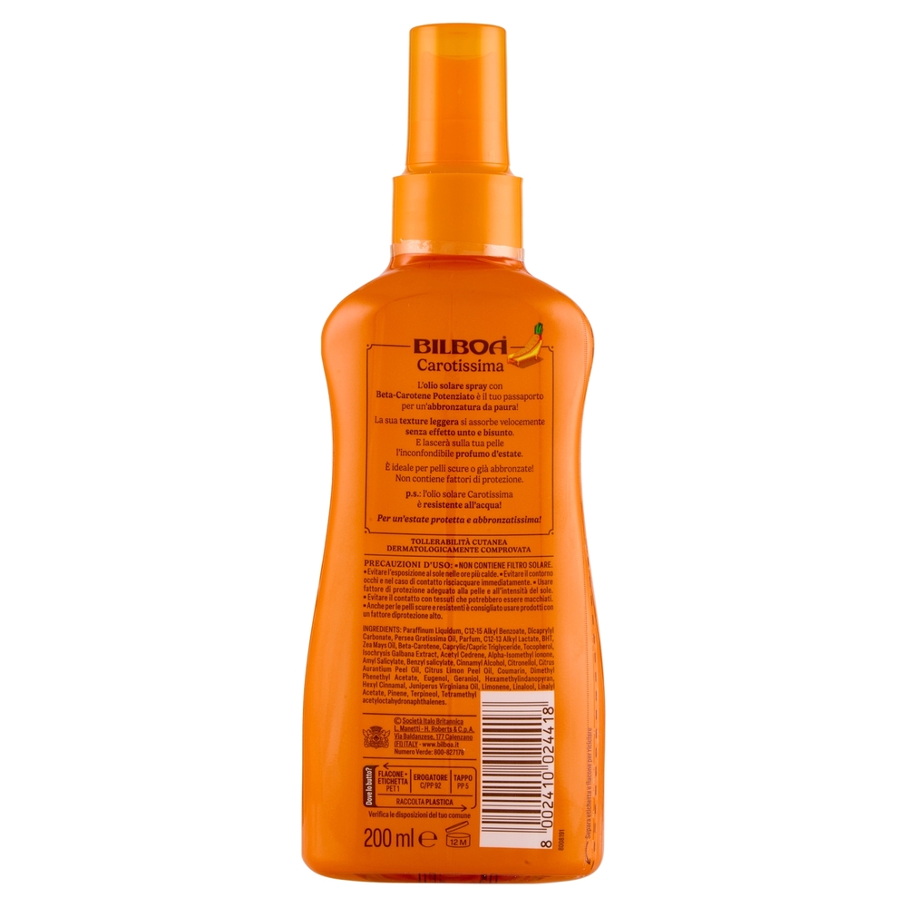 Bilboa Carotissima Olio Solare Super Abbronzante con Beta-Carotene 200 ml